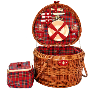 Canasta de Picnic Familiar con Copas y Accesorios:** Esta canasta está diseñada para fomentar momentos especiales en familia o para ser un regalo encantador. Incluye todo lo necesario para disfrutar de un día al aire libre con un delicioso picnic